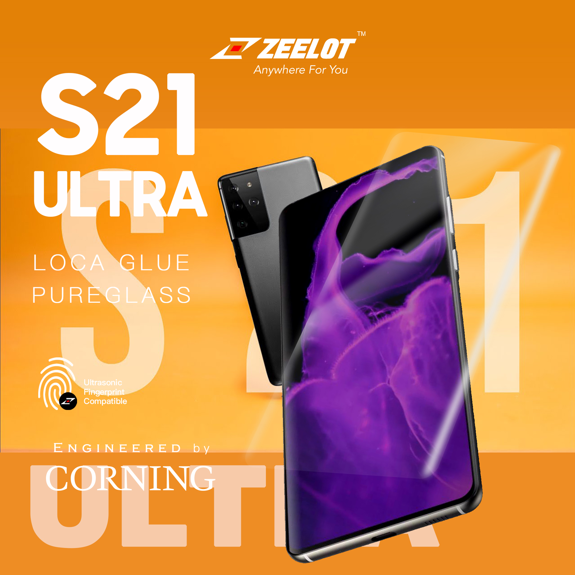 Miếng Dán Cường Lực ZEELOT UV LOCA Trong cho Samsung S21 Ultra/ S21 Plus_ Hàng Nhập Khẩu