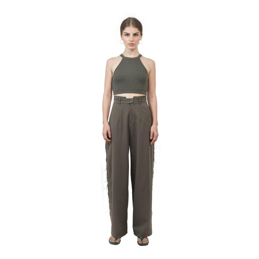 Là min - Quần Moss Green Raw-cut trousers