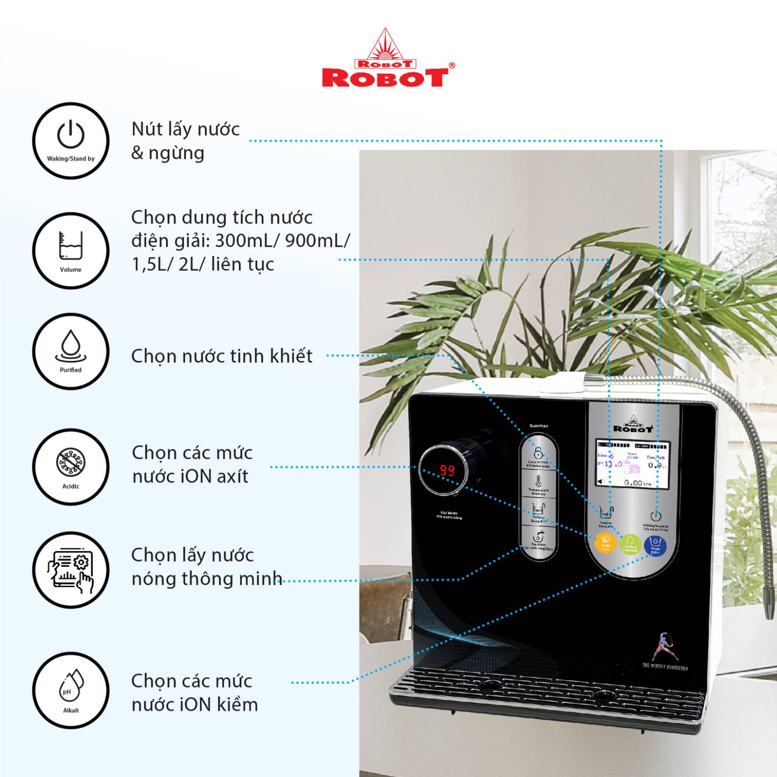 Máy Lọc Nước Điện Giải Ion Kiềm ROBOT IonSmart 710 Nóng Thông Minh - Hàng Chính Hãng