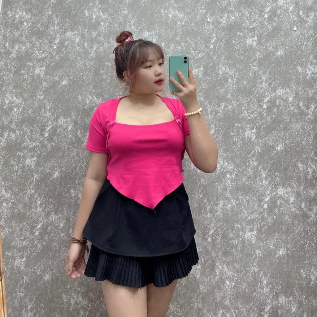 Áo thun tay ngắn cổ vuông bầu tà nhọndáng croptop bigsize hottrend, Áo phông chất borip co giãn A52