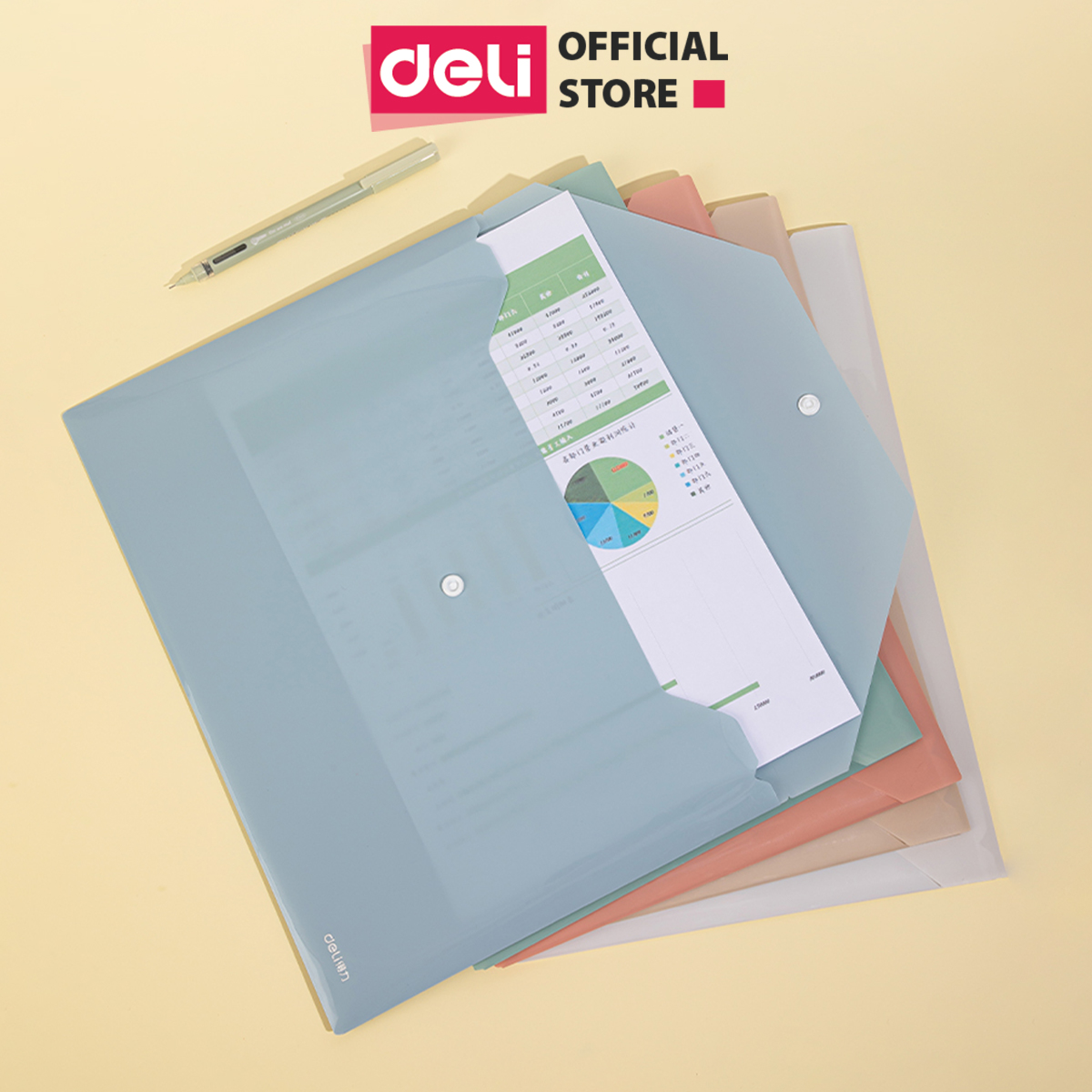 Túi file đựng tài liệu A4 Deli nhiều màu, clear bag bìa đựng tài liệu lưu trữ hồ sơ giấy tờ