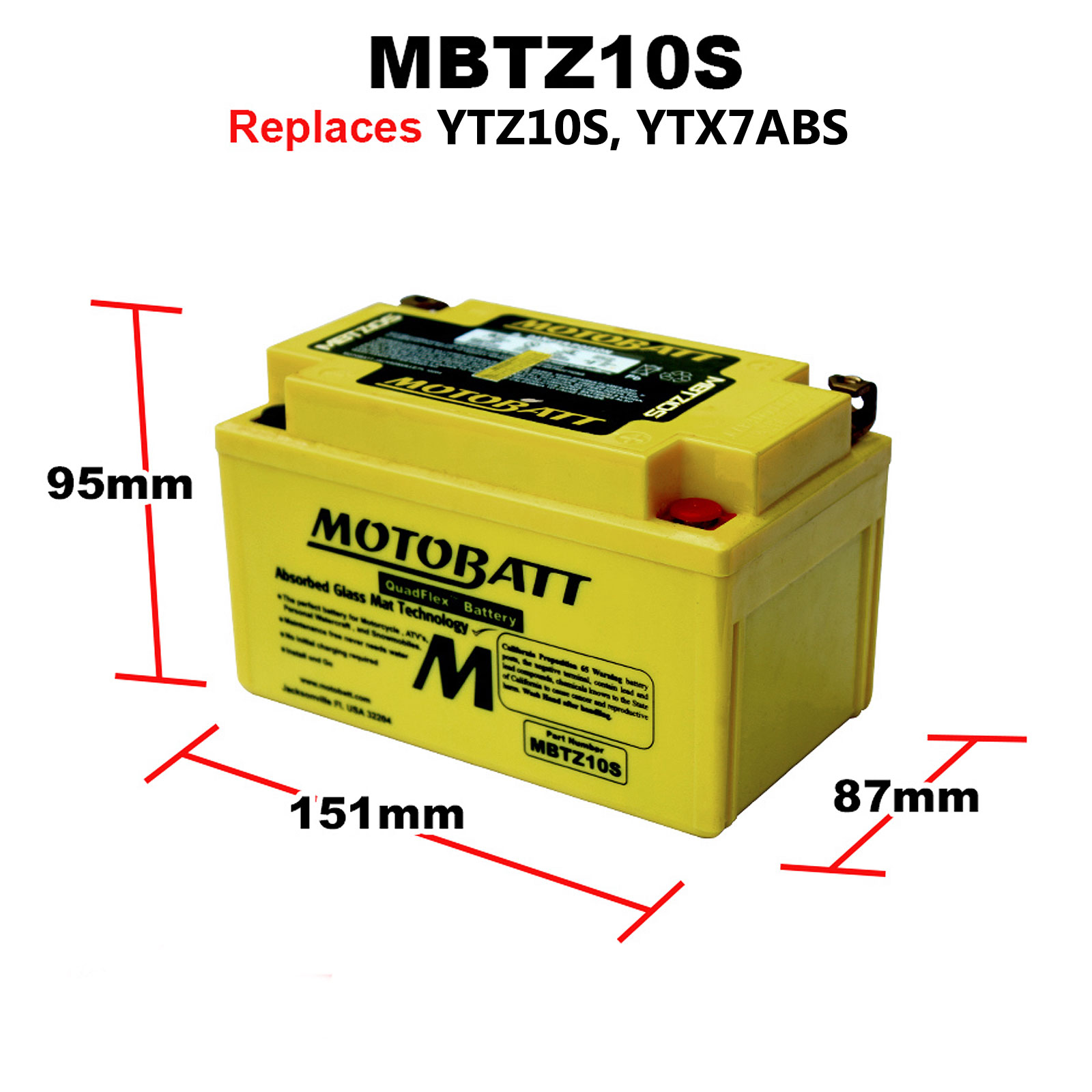 Bình Ắc Quy Quadflex MotoBatt MBTZ10S 12V 8.6Ah CCA190 Cho Nhiều Dòng PKL