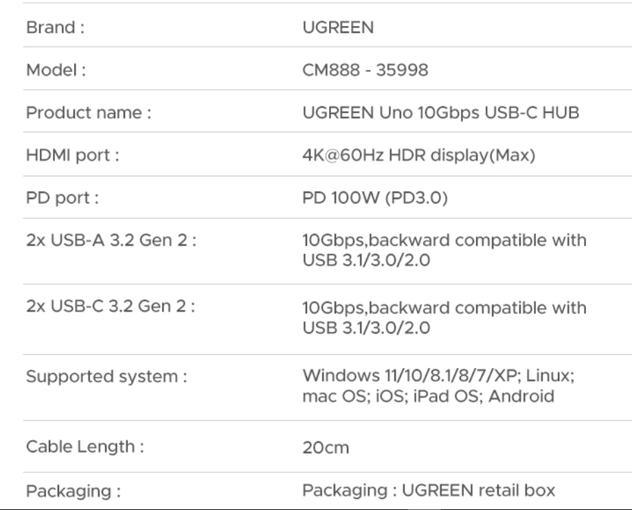 Ugreen Uno 6 trong 1 HUB 4K @ 60Hz 10Gbps Robot HUB PD100W USB A USB C HDMI Type C Adapter Hàng chính hãng