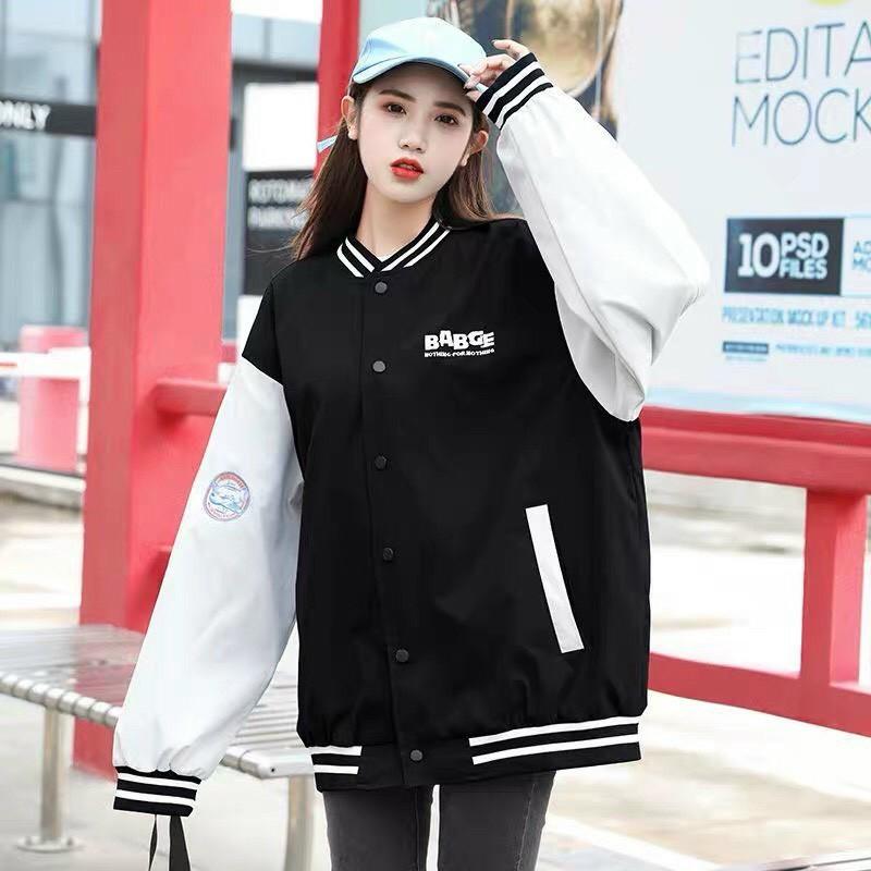 Áo khoác dù bomber unisex form rộng Thêu Badge