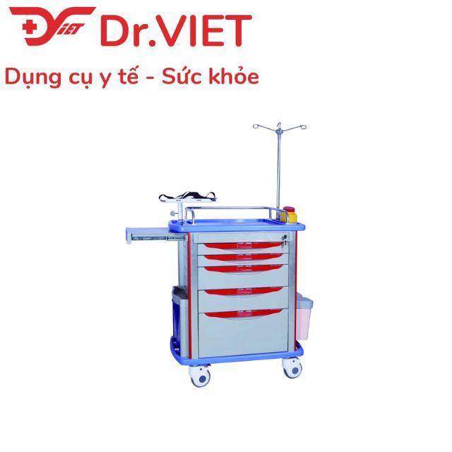 Tủ xe đẩy dụng cụ cấp cứu Tajermy TJM-TC02 bao gồm 2 ngăn kéo nhỏ, 2 ngăn kéo trung và 1 hộc tủ lớn.