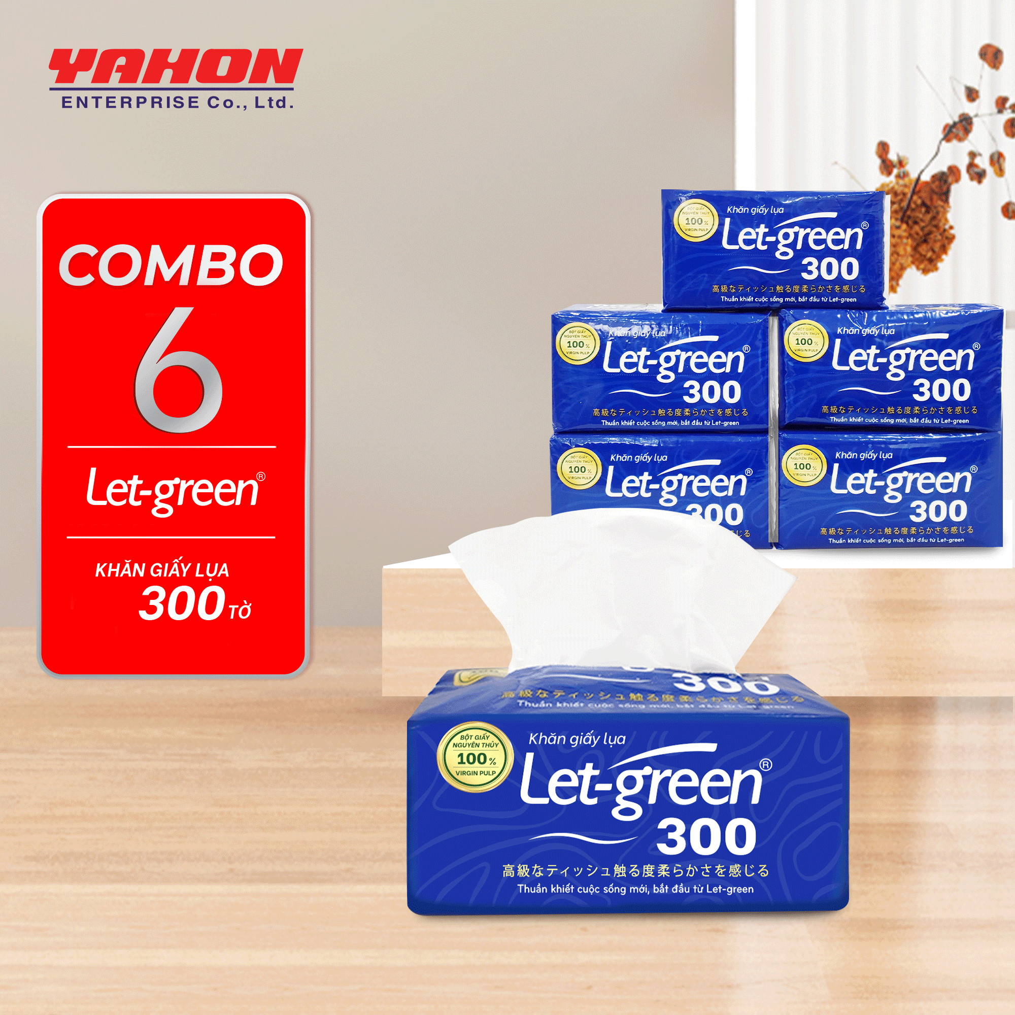 Combo 6 Bao Khăn Giấy Lụa LET-GREEN, 300 Tờ/Bao