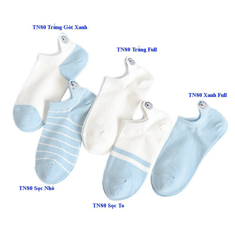 Combo 5 Đôi Tất Cổ Ngắn Thun Cotton Mềm Mại Họa Tiết Doraemon Tinh Nghịch Phong Cách Xanh Trẻ Trung TN80