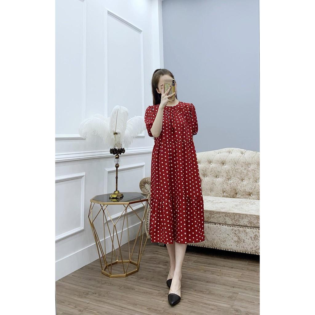 Váy bầu xinh đầm bầu dáng suông chất lụa công sở thiết kế thời trang dạo phố 45-75kg màu đỏ