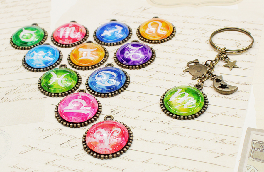 Móc khóa 12 cung hoàng đạo Zodiac màu sắc tươi sáng siêu đẹp 06646-MK0027