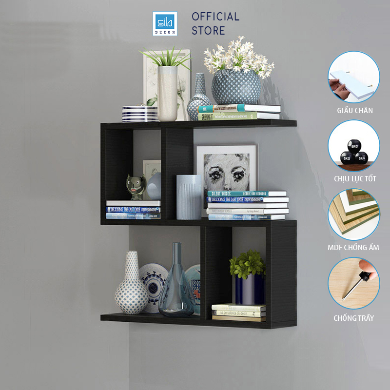 Giá Sách Treo Tường 3 Tầng Đơn Giản Sib Decor Nhiều Màu - Đen - 58 X 55 X 15Cm