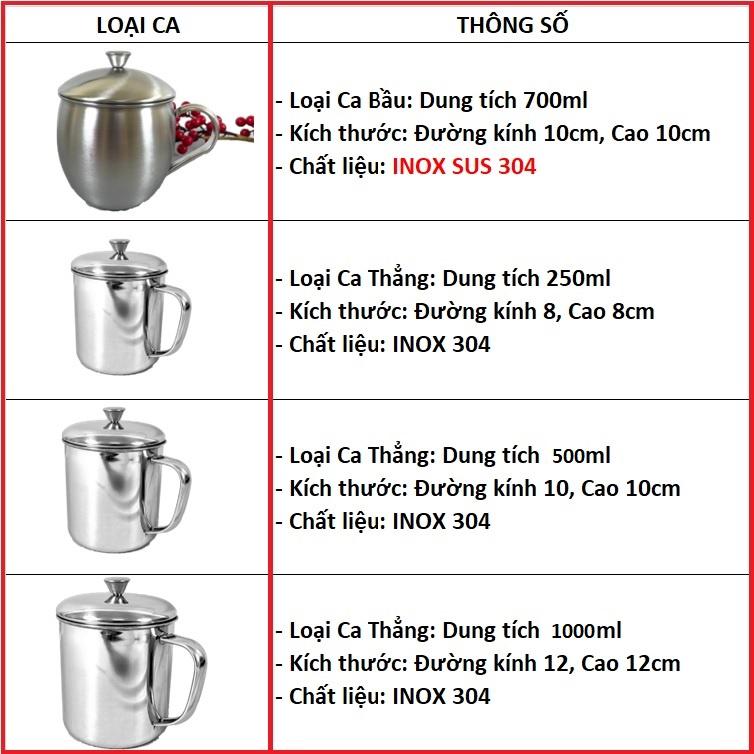 CỐC (CA) UỐNG NƯỚC, TÁCH uống trà, cà phê INOX SUS 304 700ml/ Ca thẳng INOX 304 nhiều size. Có nắp, kiểu dáng Sang Trọng