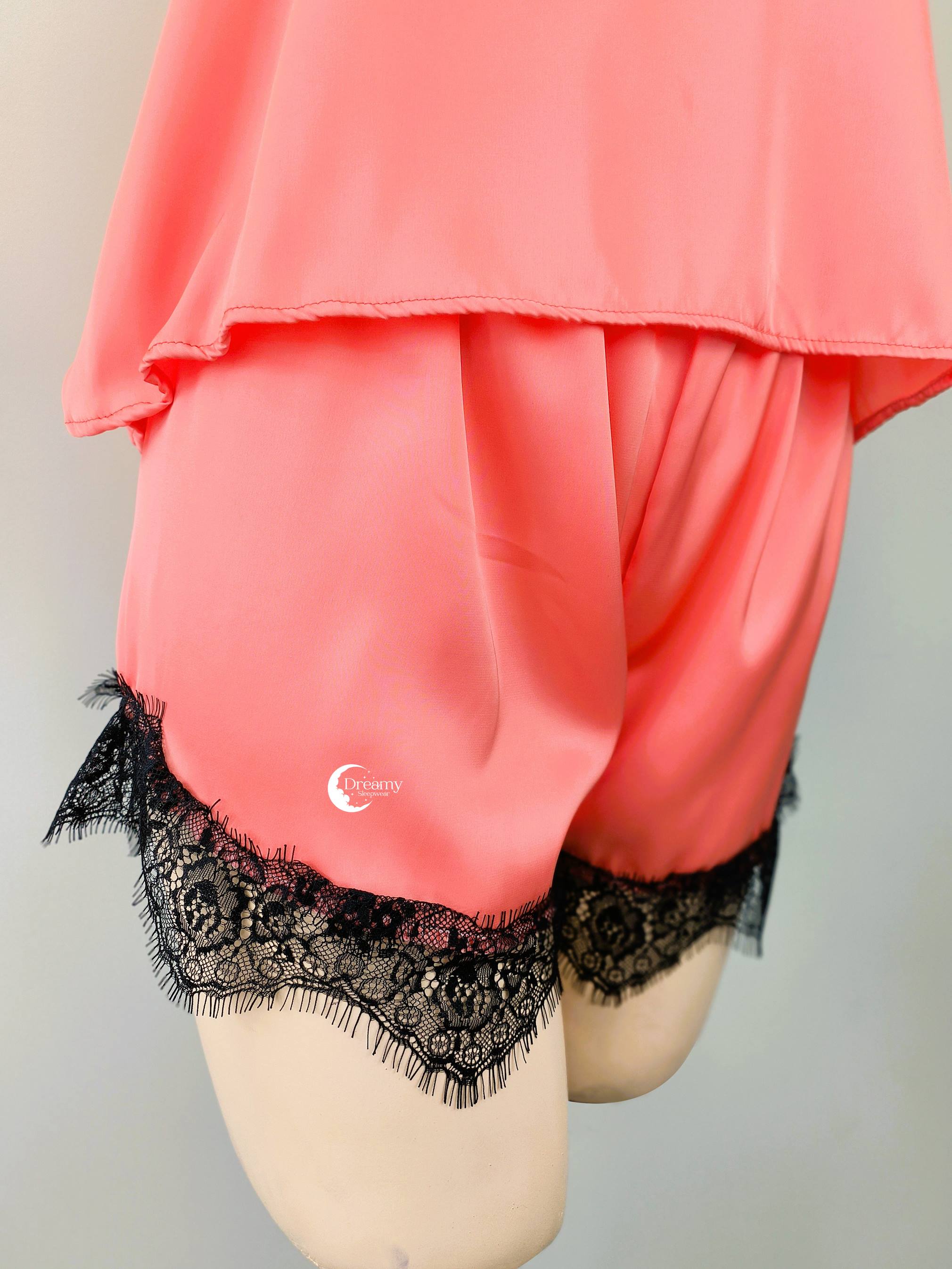 Đồ bộ mặc nhà 2 dây lụa cao cấp phối ren mi đen xinh xắn Dreamy- DN29