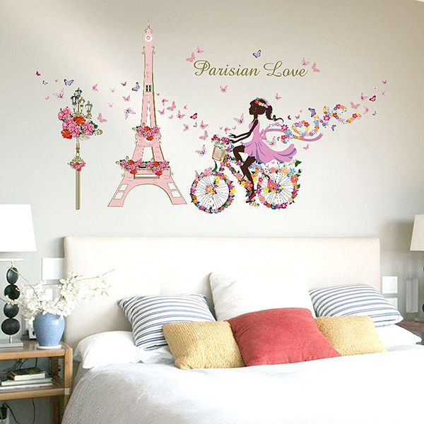 Decal Dán Tường Phòng Khách Tranh Cô Gái Xe Đạp 2 DKN024