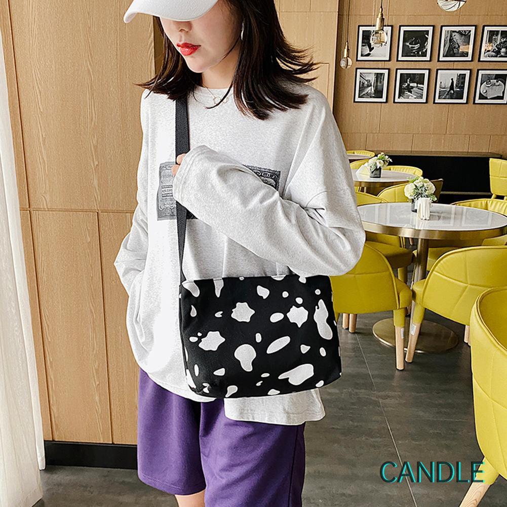 Túi Đeo Chéo Vải Canvas Cỡ Lớn In Họa Tiết Xinh Xắn Cho Nữ