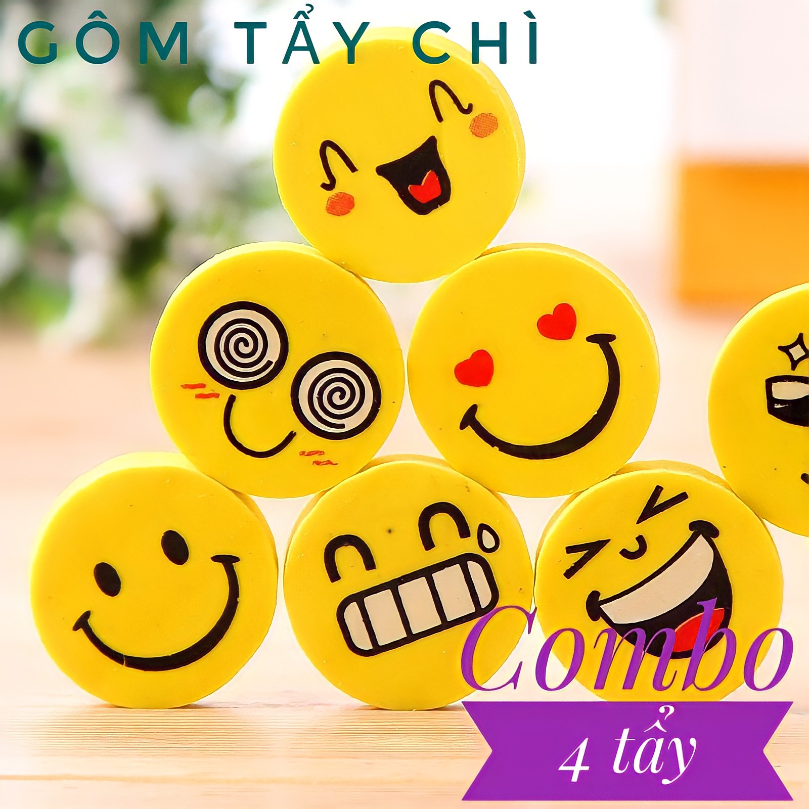 Combo 4 Tẩy Gôm Mini Icon Mặt Cười