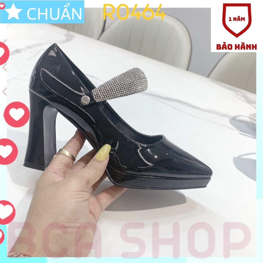 Giày cao gót nữ 8p RO464 ROSATA tại BCASHOP bít mũi, quai ngang gắn nhiều hạt kim cương nhỏ lấp lánh - màu đen