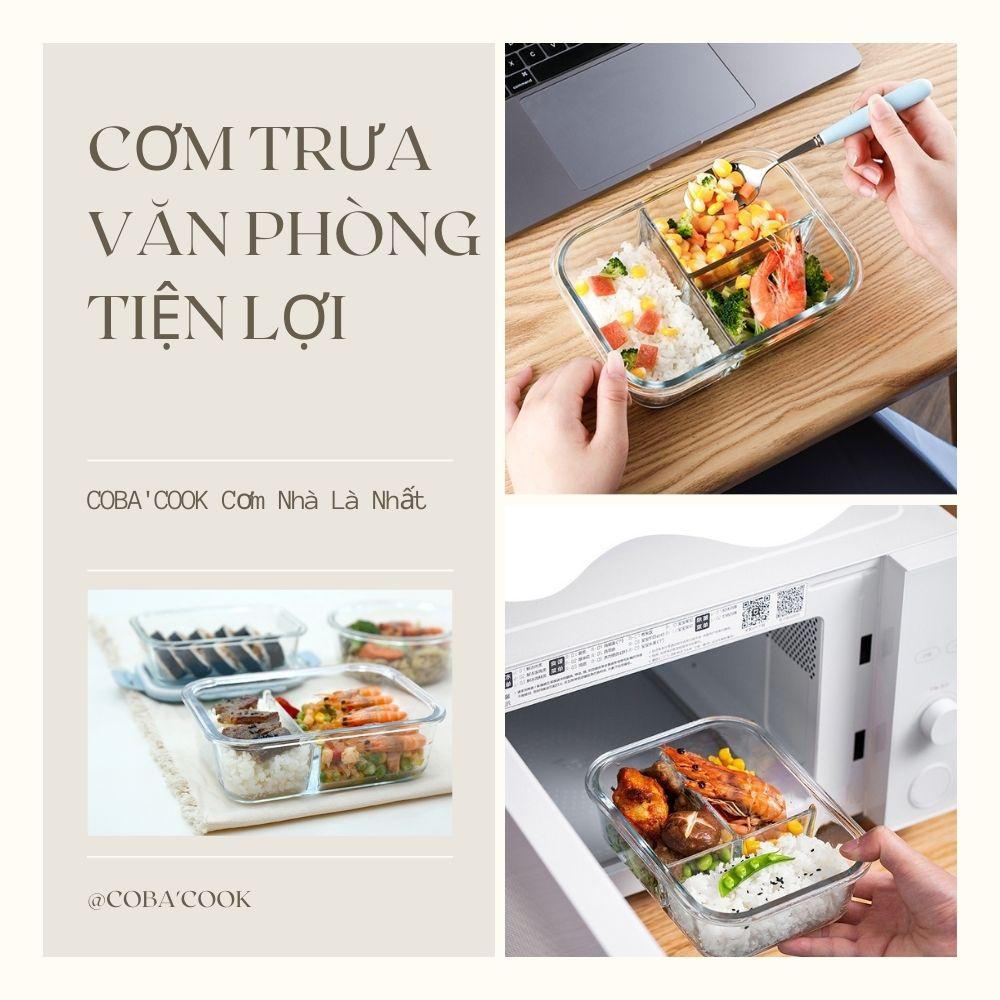 [Bộ Hộp Lớn] Bộ 3 Hộp Cơm Thủy Tinh Chịu Nhiệt COBACOOK 1 Hộp 1041ml 2 Hộp 640ml Và Túi Giữ Nhiệt- CCL1L63BB