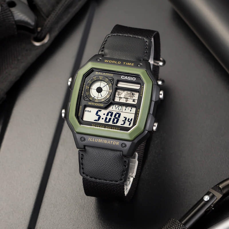 Đồng Hồ Casio AE-1200WHB-1BVDF Nam Quartz_ Tặng kèm dây cao su cao cấp