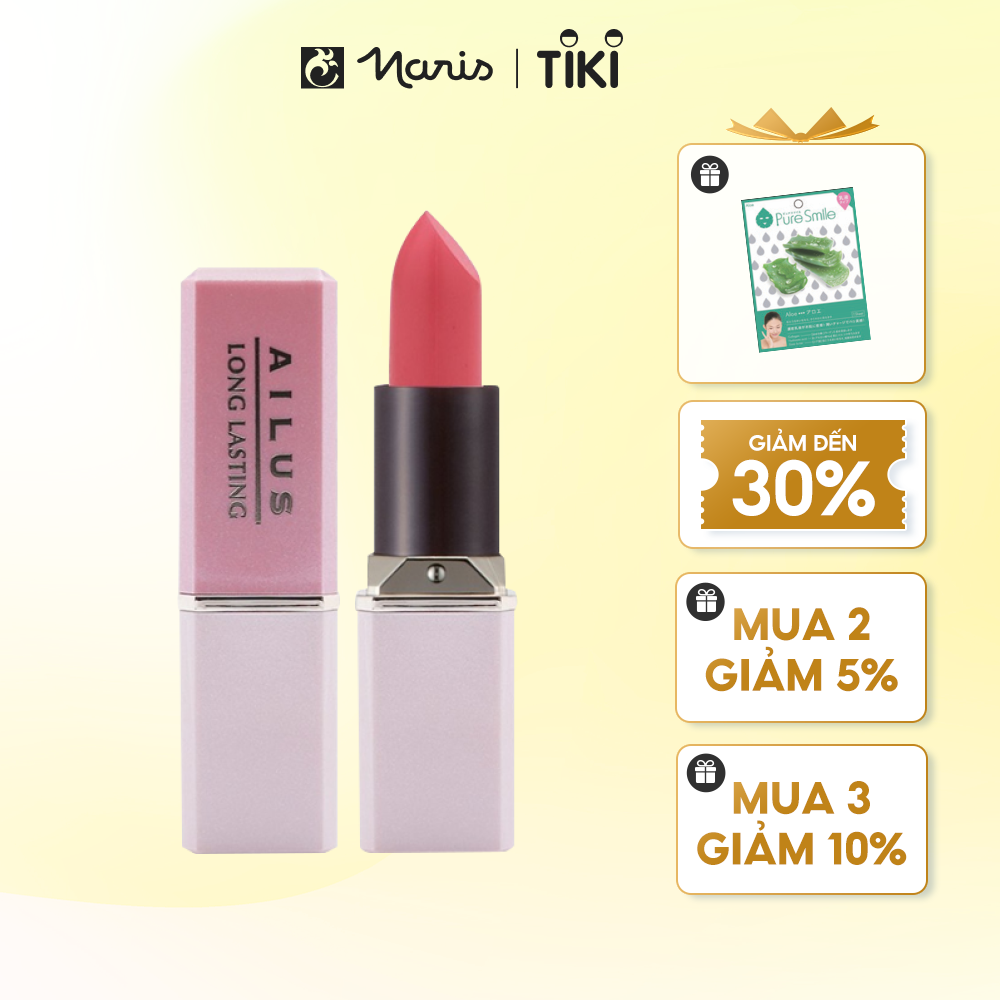 Son lì lâu trôi không khô môi hàng nội địa Nhật Bản cao cấp Naris Cosmetic Ailus Smooth Lipstick Long Lasting – Hàng Chính Hãng - 165 Frosted Pink