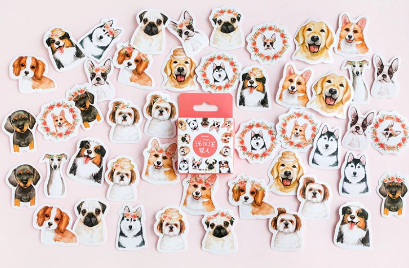 Hộp 46 Miếng Dán Sticker Trang Trí Hình Chó Dễ Thương