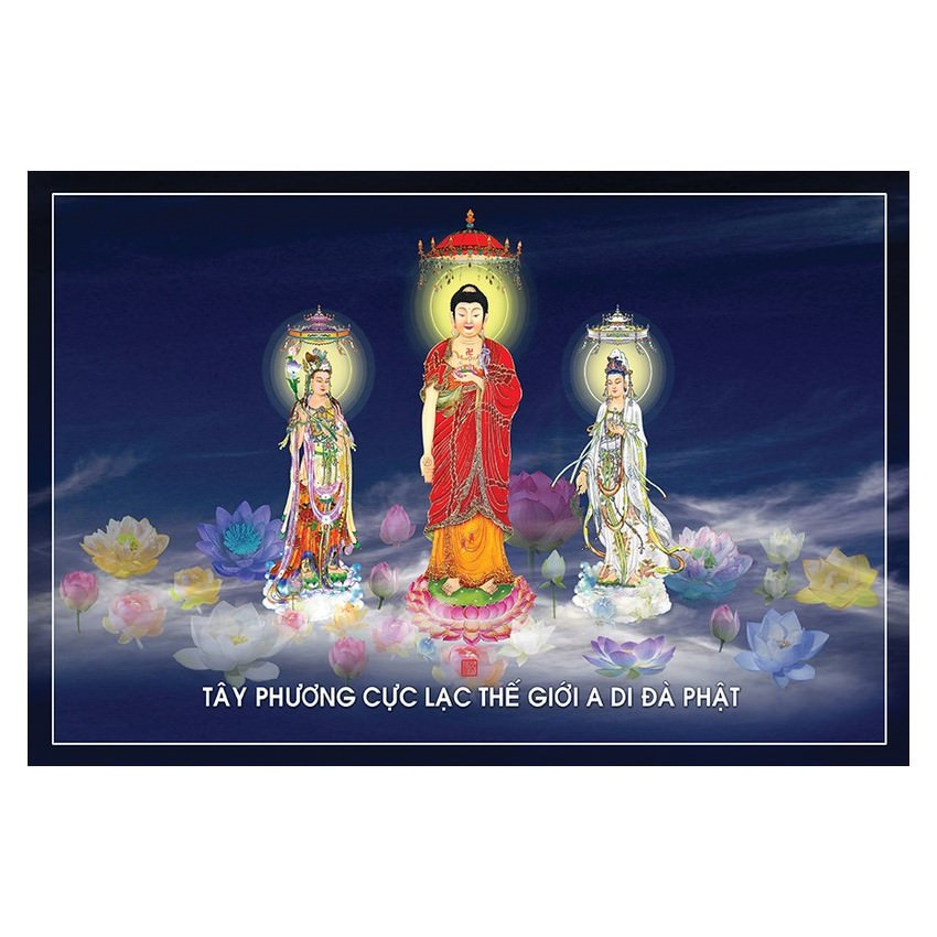 Tranh treo tường trang trí nơi thờ cúng mẫu Tam thánh, quan thế âm bồ tát, adida, thích ca mâu ni, Tranh Phật Giáo Tam Thánh 2456