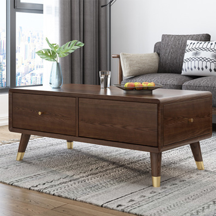 Bàn sofa hiện đại 2 ngăn kéo đa năng 120x60x45cm Bàn trà hình hộp có ngăn kéo Gỗ óc chó cao cấp LUX-BAT03