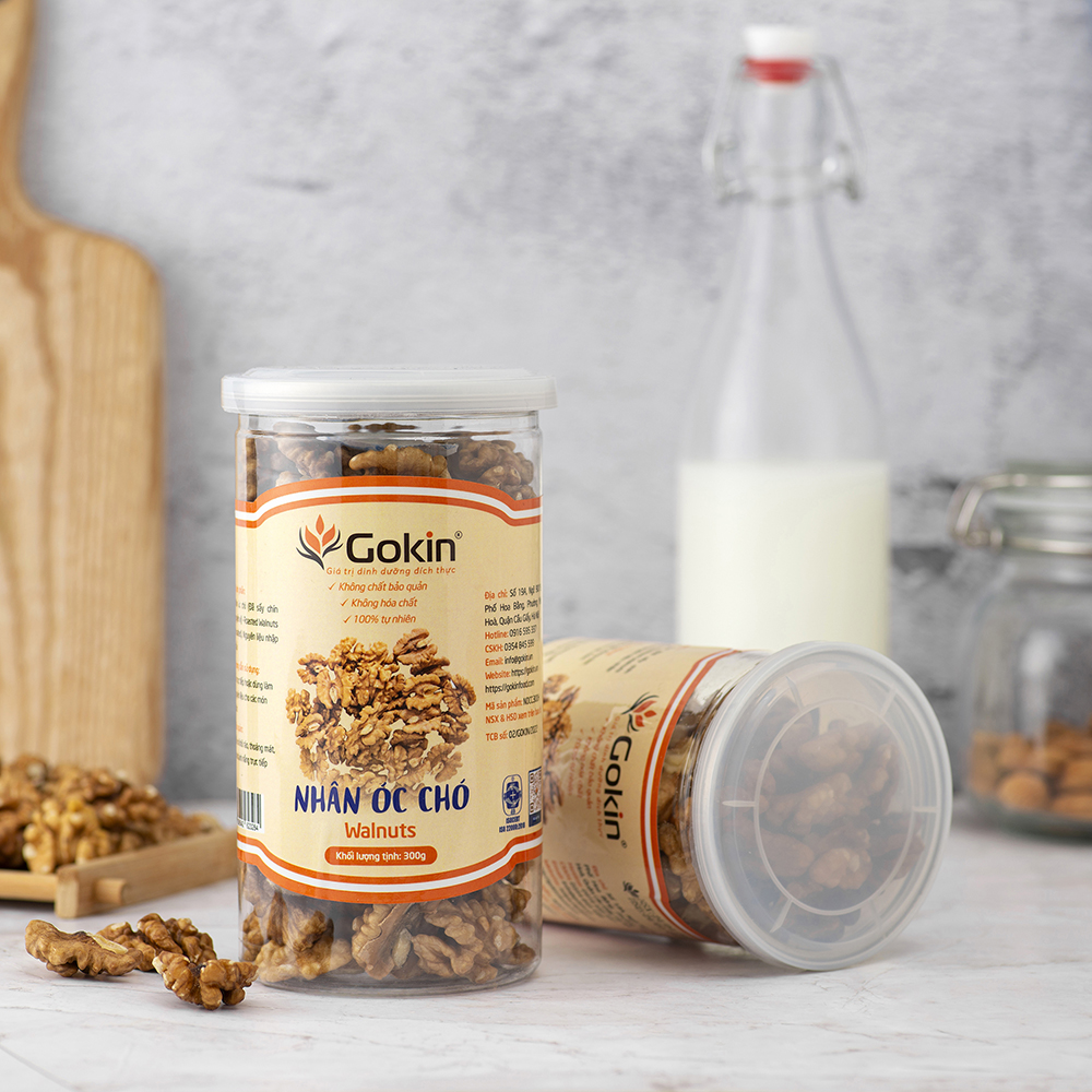 Nhân óc chó sấy chín GOKIN hũ 300g - Tốt cho trí não và tim mạch phù hợp với mọi độ tuổi đặc biệt là bà bầu, người ăn chế độ Healthy, đạt tiêu chuẩn ATTP