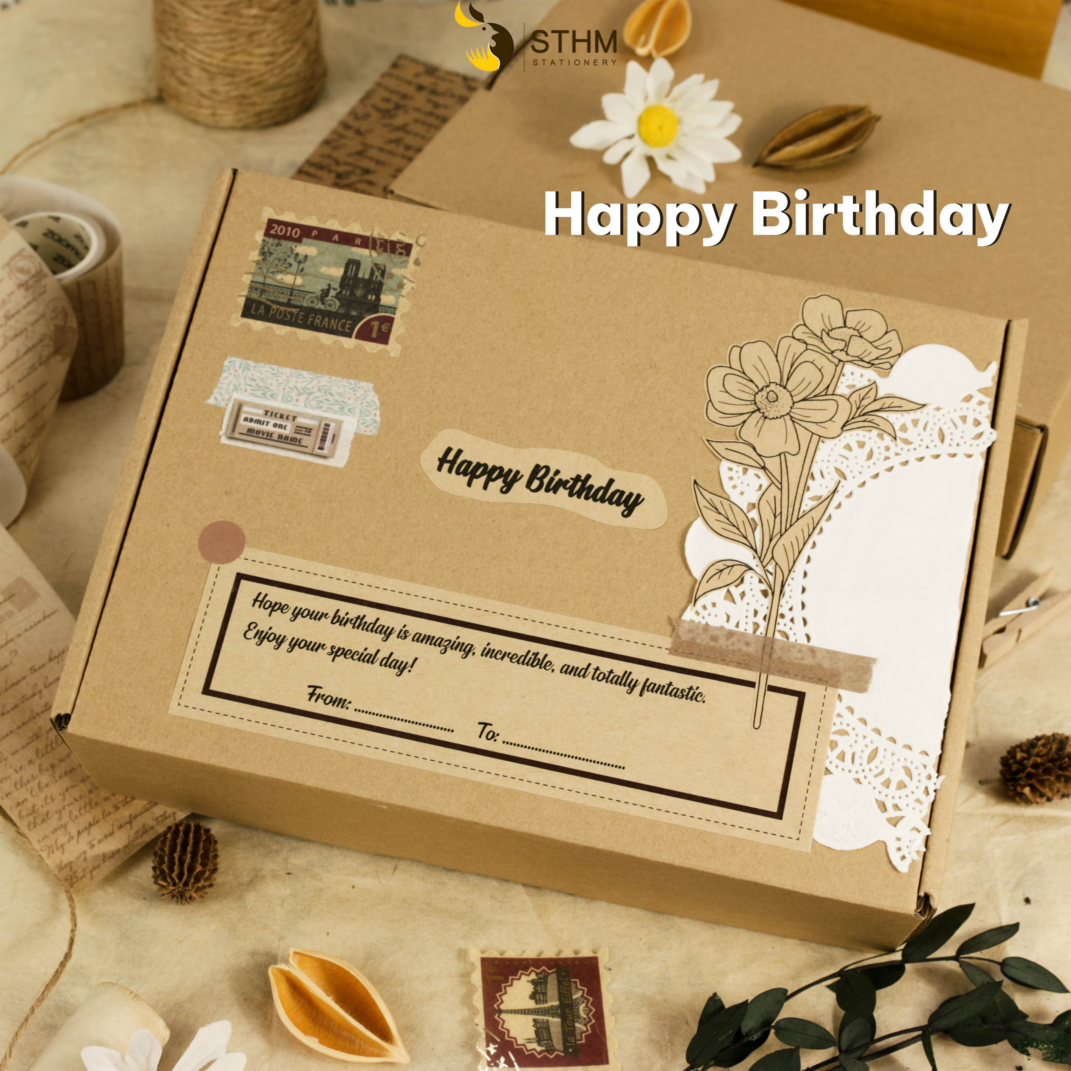 - Hộp quà Handmade Vintage - Chỉ bao gồm hộp và giấy gói bên trong