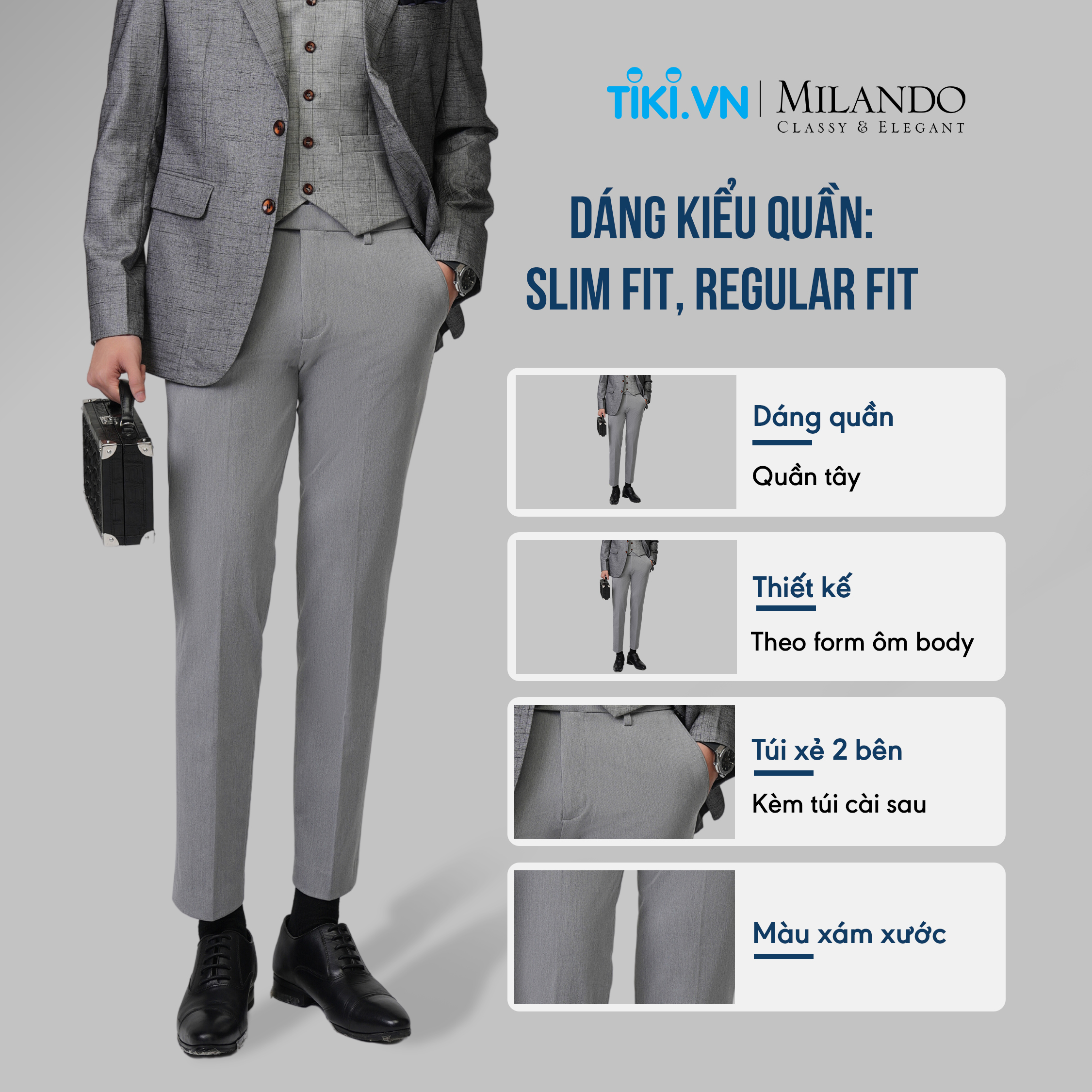 Quần Âu Nam Cao Cấp MYMILANDO Màu Xám Xước - Form Slimfit Rộng Vừa, Kiểu Dáng Trẻ Trung, Thời Trang Công Sở, Dạo Phố, Sự Kiện Sang Trọng