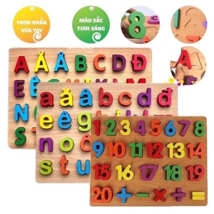 Đồ Chơi Gỗ Cho Bé, COMBO 3 Bảng Gỗ Nổi, Giúp Bé Học Bảng Chữ Cái Tiếng Việt, Số Và Là Đồ Chơi Xếp Hình