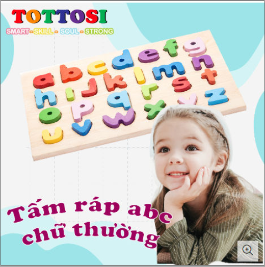 Đồ chơi trẻ em tấm Học vần bằng gỗ chữ thường Tottosi an toàn