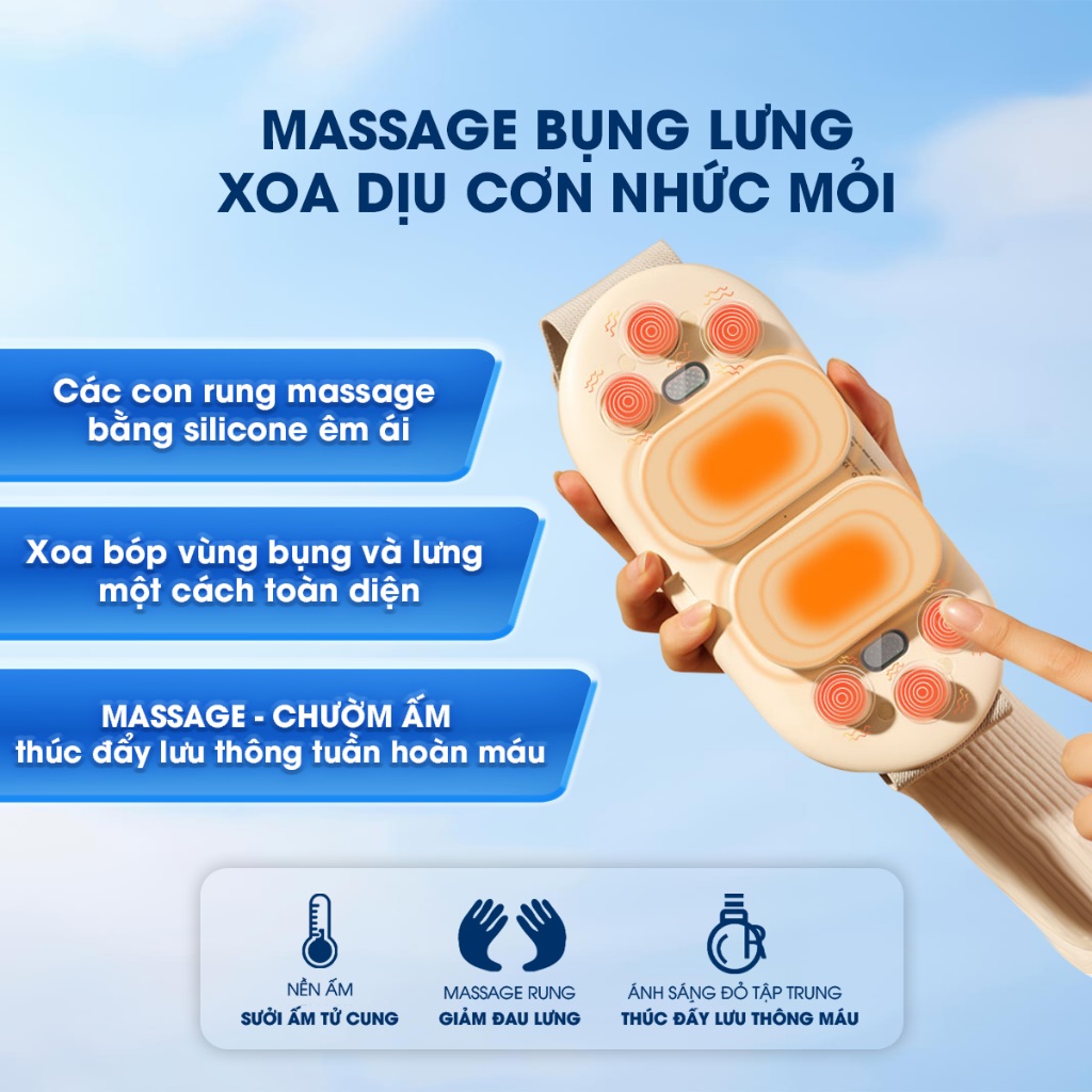 Đai chườm nóng , máy massage giảm đau bụng kinh SOTHING BUMAS BU01, hỗ trợ chống lão hóa da sau sinh- Hàng chính hãng