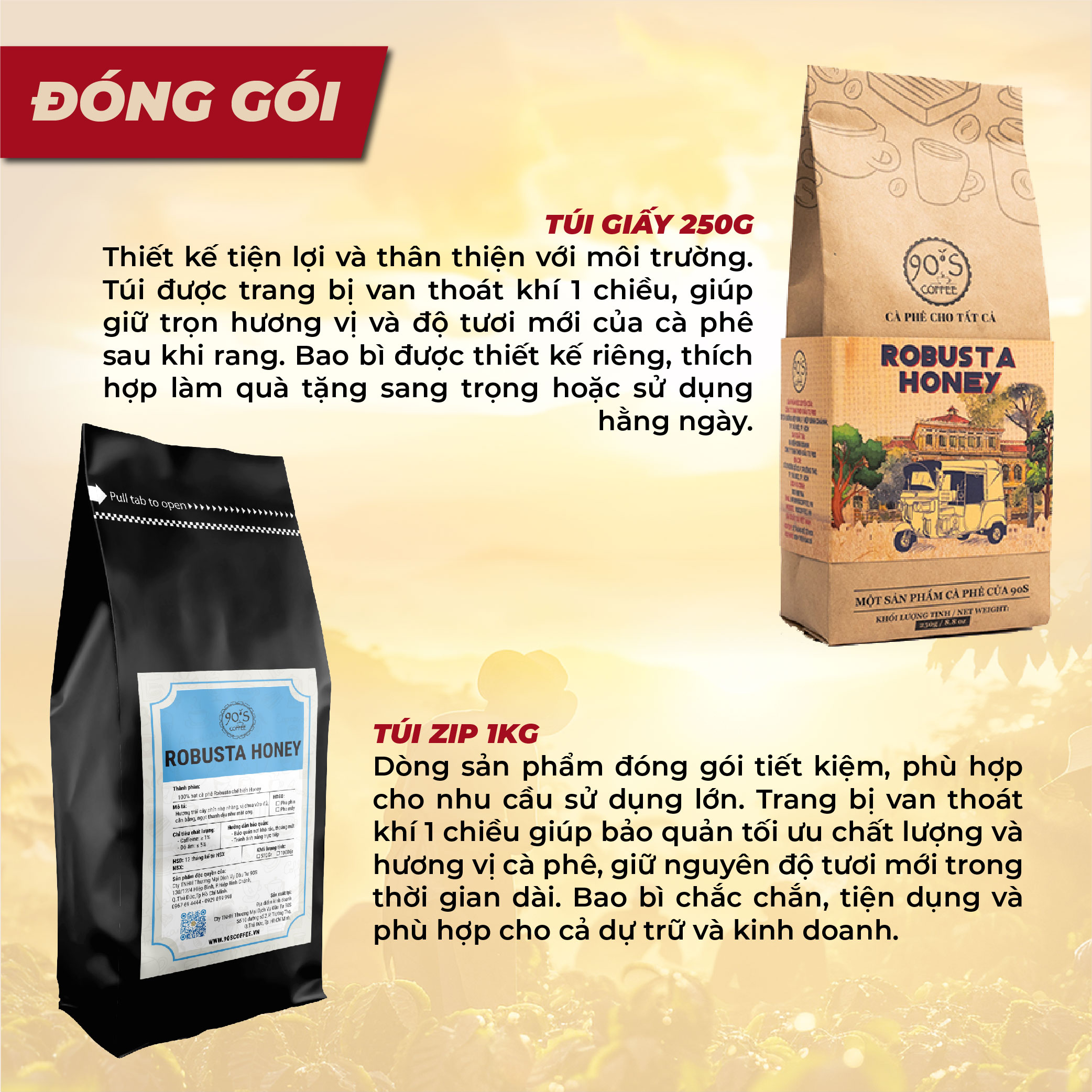 Cà Phê Robusta Honey Nguyên Chất Rang Mộc - Gu Ngọt Dịu Thơm Mùi Trái Cây | 90S COFFEE