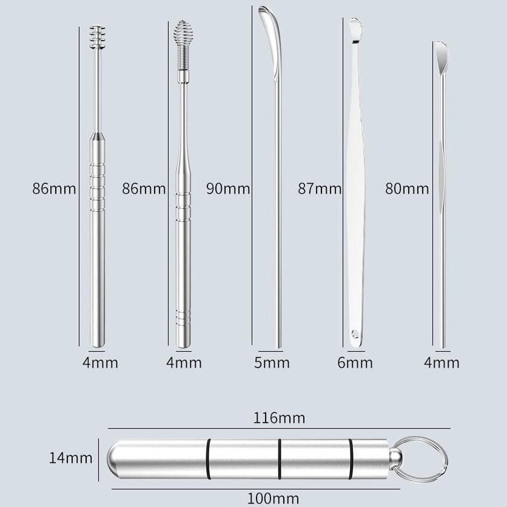 Bộ dụng cụ vệ sinh tai ngoáy tai đồ lấy ráy tai Cao Cấp bằng thép không gỉ cho gia đình 6 món