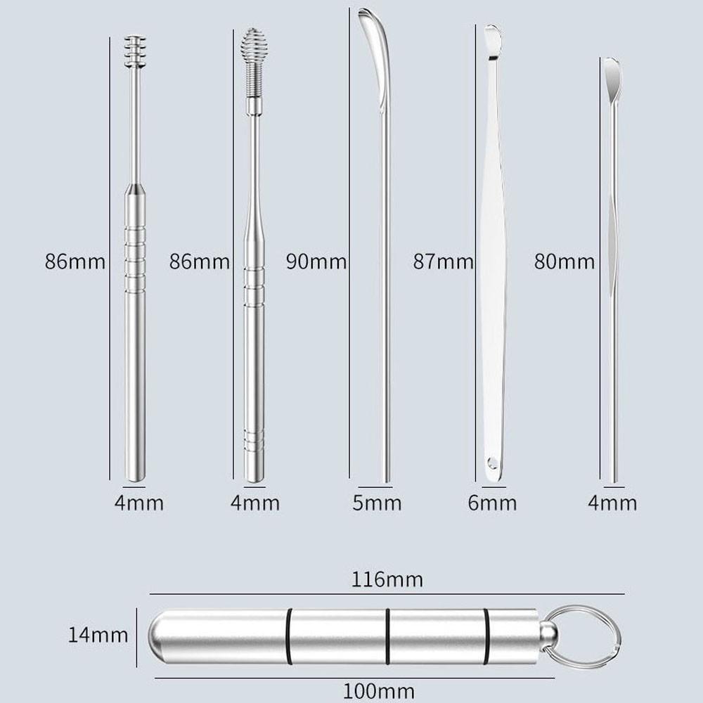 Bộ dụng cụ vệ sinh tai ngoáy tai đồ lấy ráy tai Cao Cấp bằng thép không gỉ cho gia đình 6 món