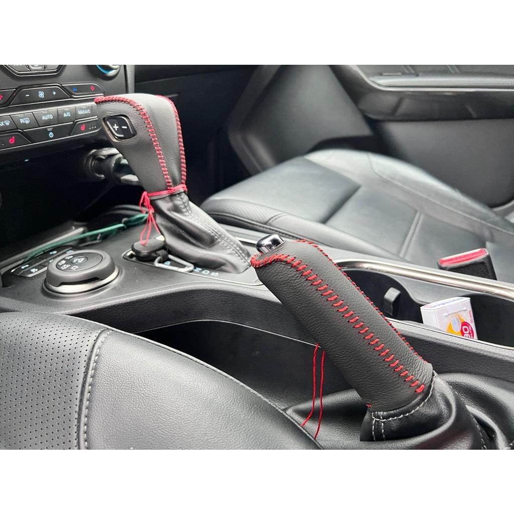 Bọc cần số, phanh tay FORD RANGER, EVEREST 2019 - 2021 số tự động da bò thật 100%, bảo hành 2 năm