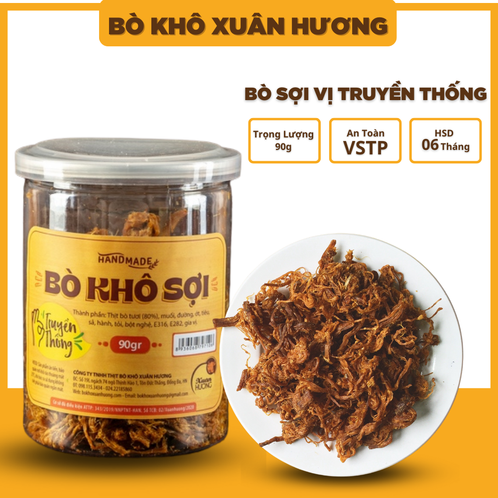 Khô bò khô sợi loại 1, thịt bò khô xé sợi vị truyền thống đặc biệt Xuân Hương siêu ngon 90g