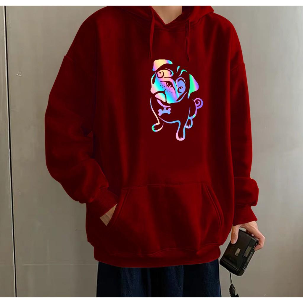 Áo hoodie Unisex dạ quang - Áo khoác nỉ phản quang họa tiết chó pug in cao cấp