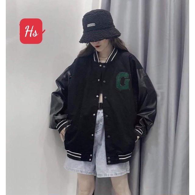 Áo Bomber Chữ G Xanh Chất Liệu Nỉ Cotton Phối Da Tay Mã 258 MET STORE Mẫu Mới Năm 2022