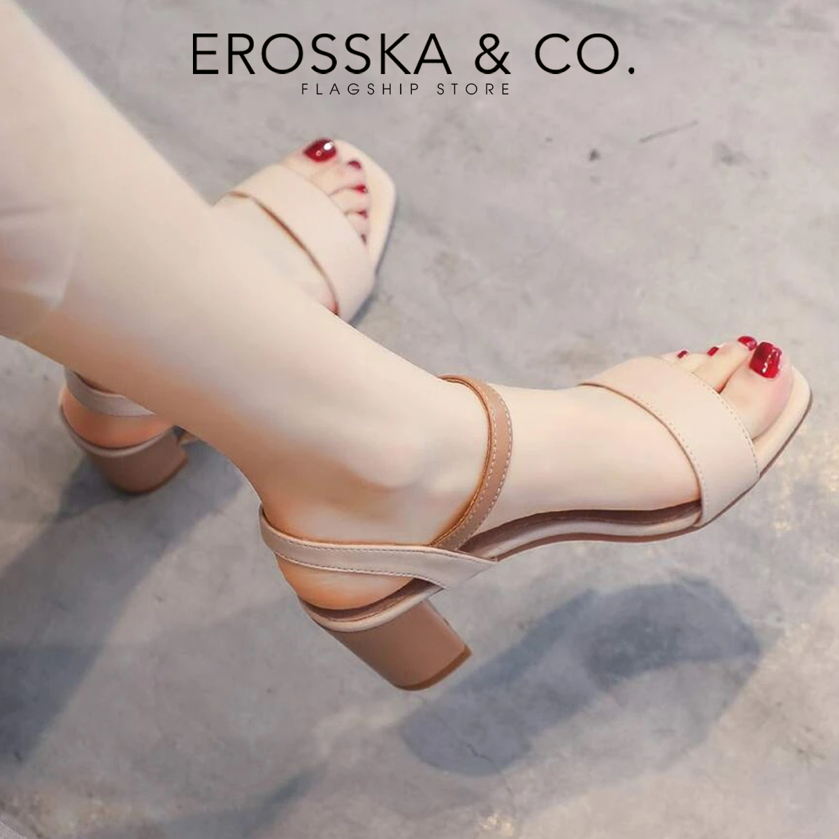 [Form nhỏ tăng 1 size] Erosska - Giày sandal nữ mũi hở phong cách thanh lịch cao 7cm - EB059