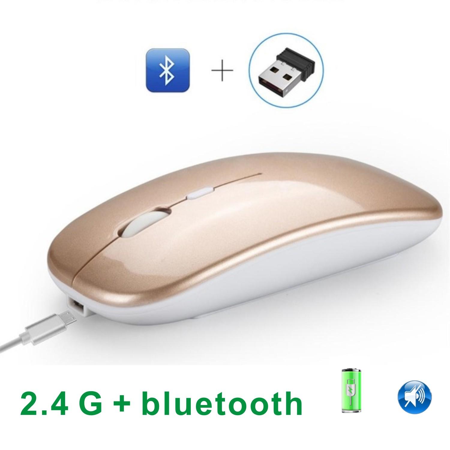 Chuột Không Dây Bluetooth Sạc Mause Ergonomic 2.4 Quang Im Lặng Chế Độ Kép USB Game Thủ Chơi Game Cho Máy Tính, Laptop