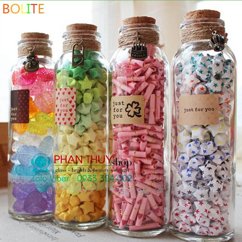 Chai tròn thủy tinh 500ml nắp gỗ
