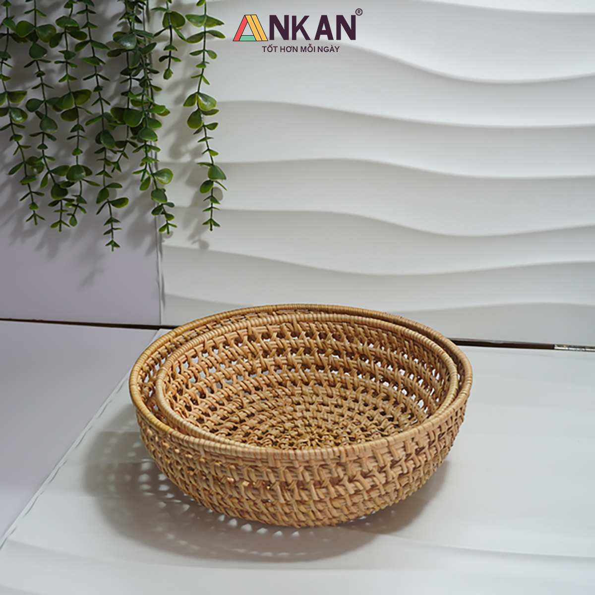 Khay Rổ Mây Tre Đan ANKAN – Đựng Trái Cây, Bánh Kẹo, Đồ Khô, Decor Nhà Ăn &amp; Phòng Khách – Thủ Công Việt Nam