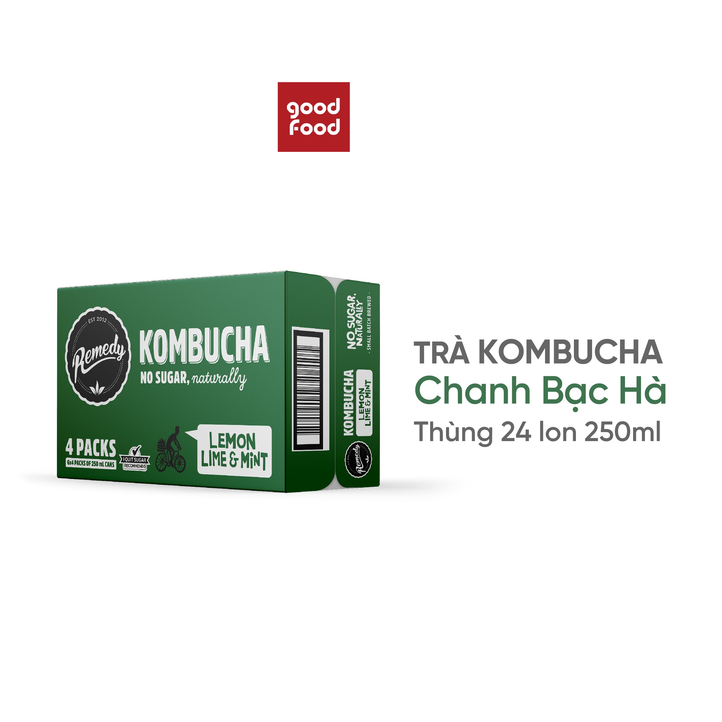 Thùng 24 lon Trà Kombucha Remedy Lemon Lime &amp; Mint 250ml