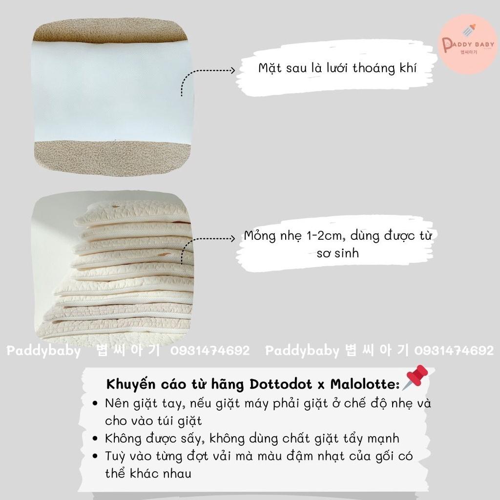 Gối mỏng sơ sinh Dottodot Malolotte Hàn Quốc thêu quilting hình chữ nhật made in korea &lt;có sẵn
