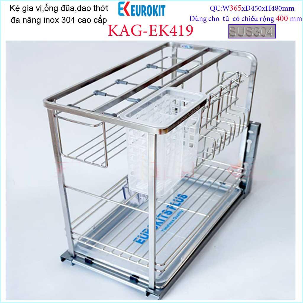 Kệ Gia vị Ray kéo Inox 304, kệ đựng gia vị Euro ray giảm chấn KAG-304EK419,