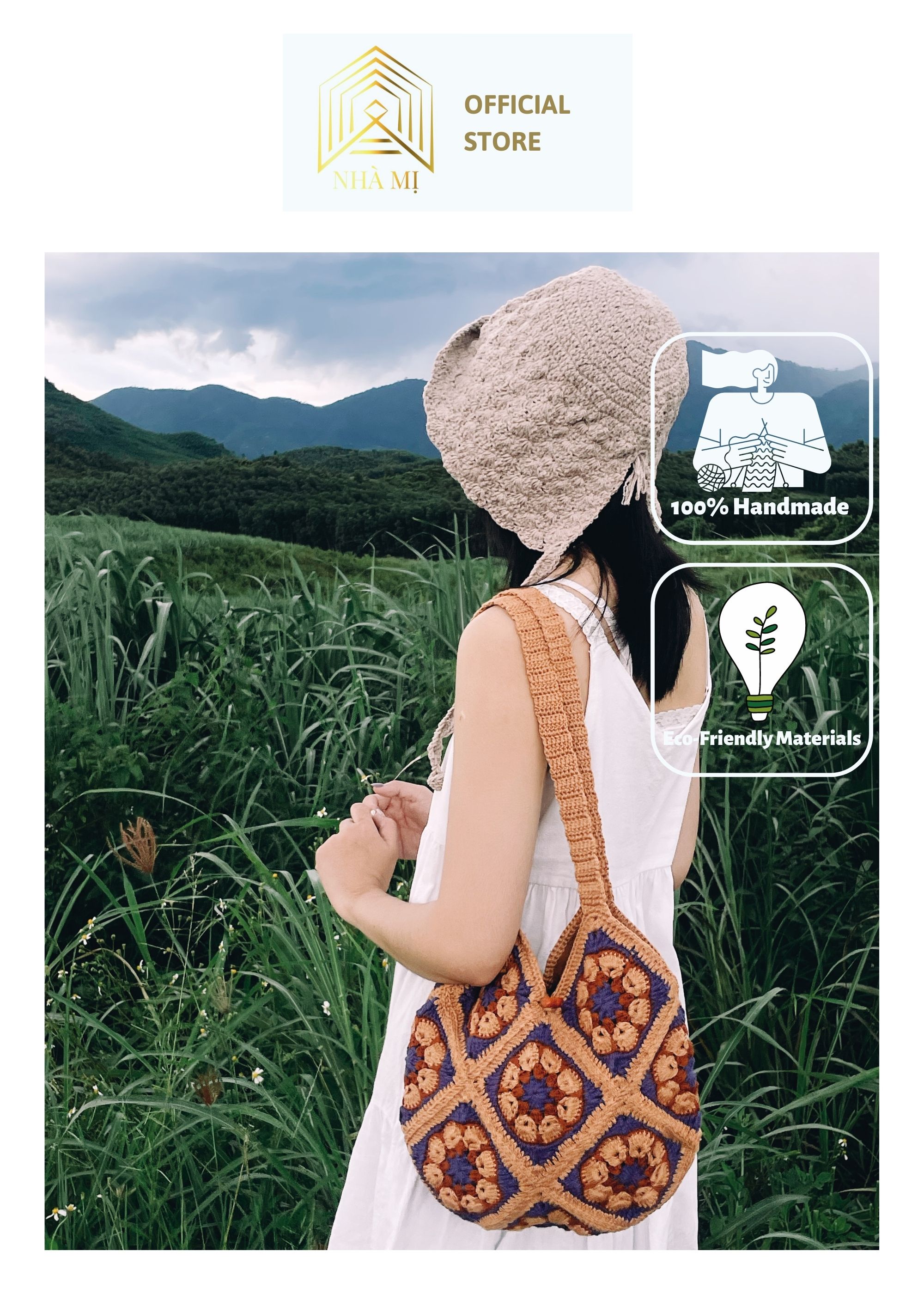 NHÀ MỊ - Túi Xách handmade Len Đan Móc Thủ Công - African Flower Crochet Bag