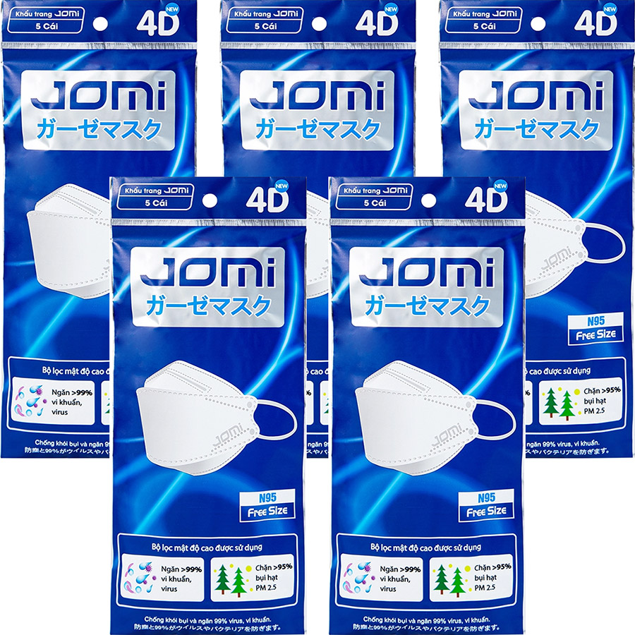 Bộ 5 Gói Khẩu trang Jomi N95 4D (5 Cái/Gói)