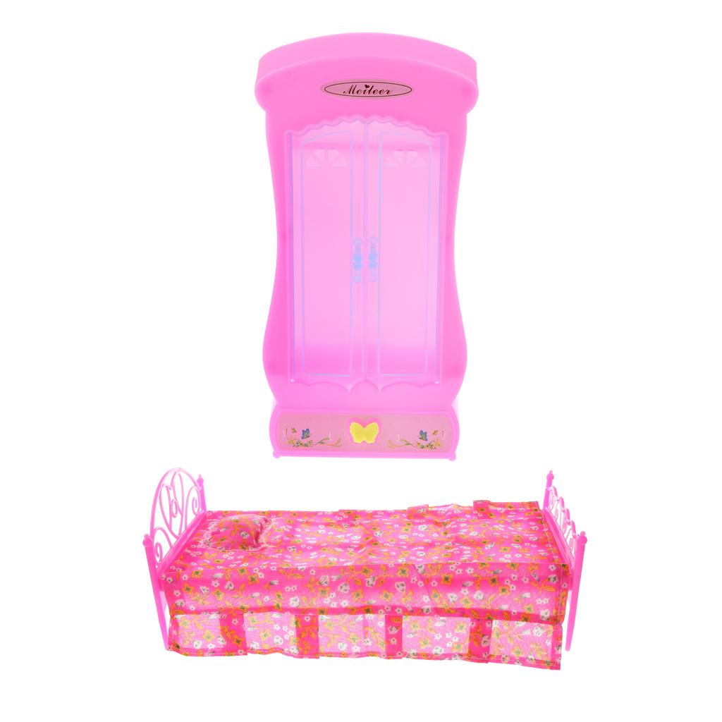 Miniature Bedroom Bed Wardrobe for  Doll House Accessories