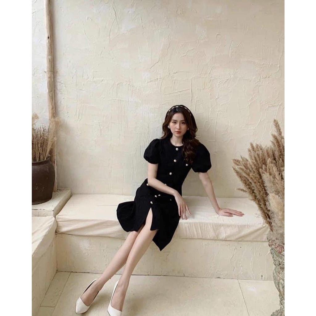 ĐẦM CỔ TRÒN TAY BỒNG ĐÍNH NGỌC TRAI SÀNH ĐIỆU
